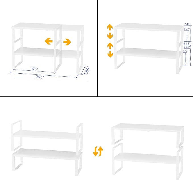 Expandable,Stackable Spice Rack,Seasoning Organizer and Storage,Spices Jar Racks for Cabinet,Countertop, Metal Pantry, Cupboard,Laundry Storages,Heavy Duty(1 PACK/MEDIUM/WHITE)