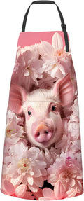 Flower Pig Apron,Oxford Fabric Adjustable Kitchen Apron with 2 Pockets,Waterproof Cooking Aprons for Men Women Mom Wife Dad,Ideal Gifts for Coffee House,Shop,Baking,BBQ,Housewarming,28x33in