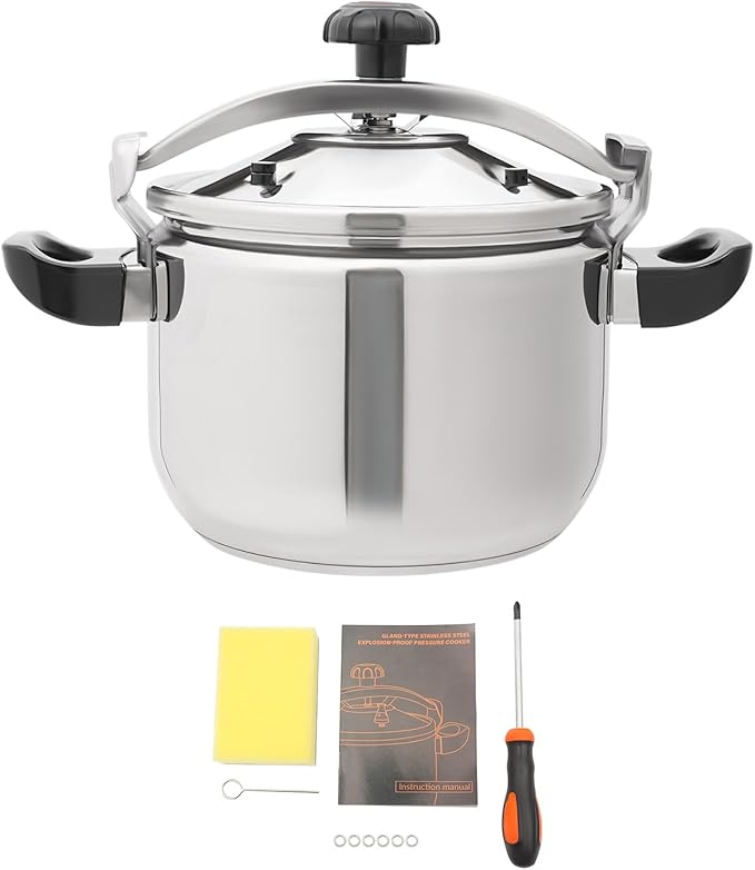 22L Pressure Cooker,60Kpa High Pressure Stovetop Cooker with 3-Layer Composite Bottom, 201 Stainless Steel Pressure Canner with Double Valves for Commercial & Home Use (22L/23.25 Qt)