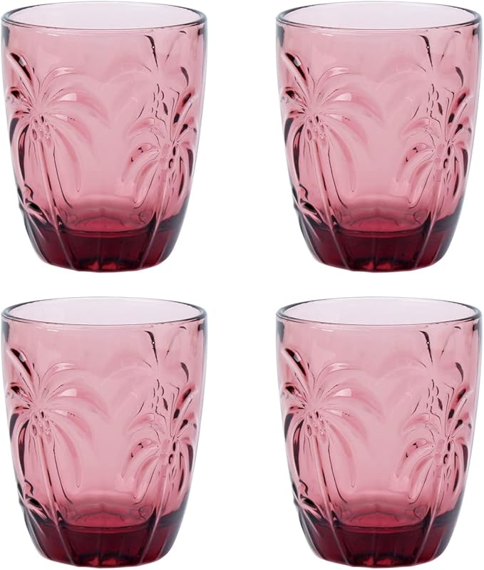 M&N HOME Colored Whiskey Glasses, Set of 4 Colorful Drinking Glasses, 9 Oz Coconut Cups, Glass Tumblers, Glass Cups for Water and Juice, Tiki Cups, Tropical Themed Glassware Set - PURPLE SET