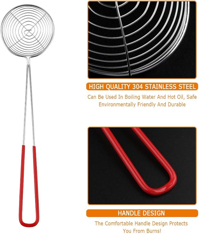 8 Pieces Stainless Steel Spider Strainer Spoon Small Wire Skimmer Colander with Handle for Hot Pot, Tortellini and Meatball
