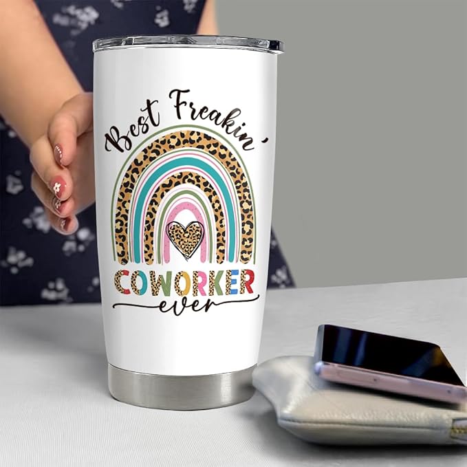 SANDJEST Coworker Tumbler 20oz Stainless Steel Insulated Coffee Travel Mug Cup - Goodbye Farewell Gifts for Women Work Besties Boss Female Friend