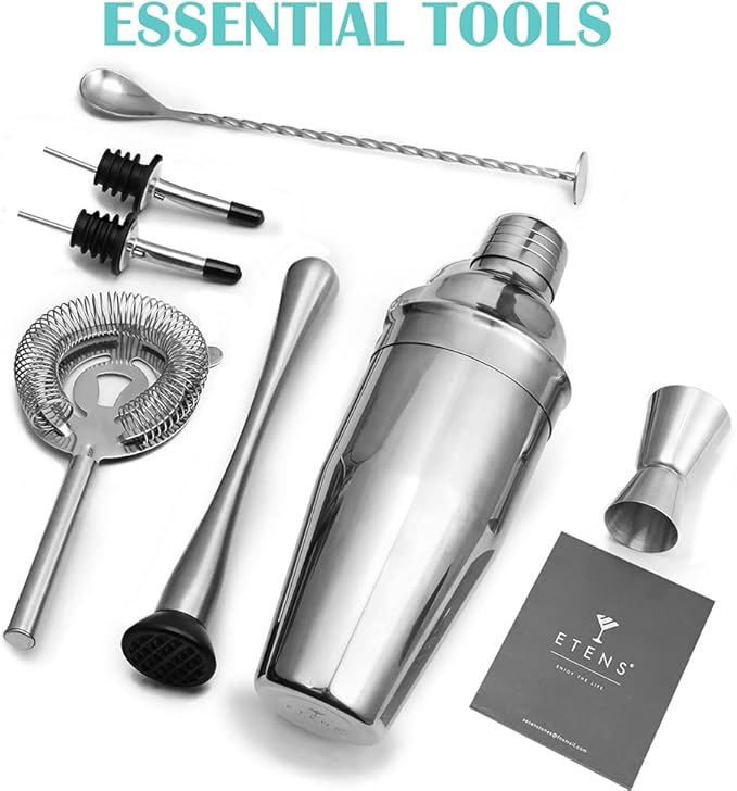 Cocktail Shaker Set & Bar Kit – 24 oz Stainless Steel Drink Mixer Martini Shaker for Bartender – Complete Cocktail Kit w/Strainer, Muddler, Alcohol Mixer Tools