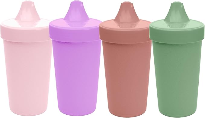 Re-Play Spill-Proof Sippy Cups - Reusable 10 Oz Set of 4, Dishwasher & Microwave Safe, Made in USA, Blossom
