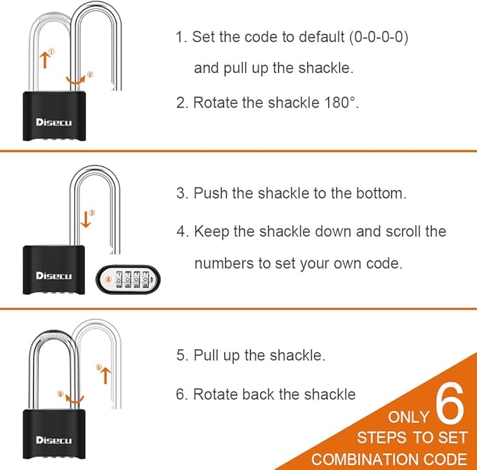 1 Pack disecu Heavy Duty 4 Digit Combination Lock, 2.5 Inch Long Shackle Outdoor Waterproof Padlock with Steel Cable for Bike, Gate, Fence (Black)