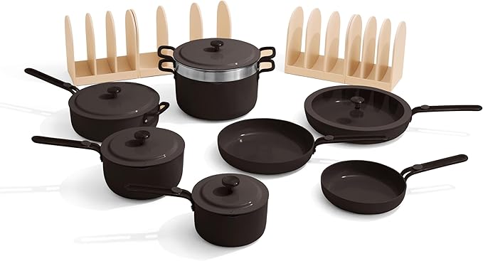 Our Place 17-Piece Essentials Complete Cookware Set - Ceramic Fry Pans, Saucepans, Sauté Pan, Stock Pot, Strainer Basket & Modular Storage | Thermakind™ Nonstick, Oven Safe up to 450°F | Char