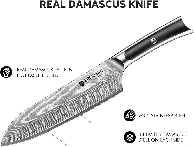 BRODARK Damascus Chef Knife 3 PCS, VG10 Steel Full Tang Sharp Professional Japanese Chef Knife Set for Kitchen, Christmas, Ergonomic Pakkawood Handle Damascus Knife Set with Gift Box