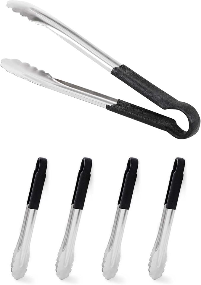 LZMS 4 Packs -12" Black Atmospherei Stainless Steel Grill Tongs,Kitchen Tongs with Non-Slip Grip for Cooking,BBQ,Buffet Dinner