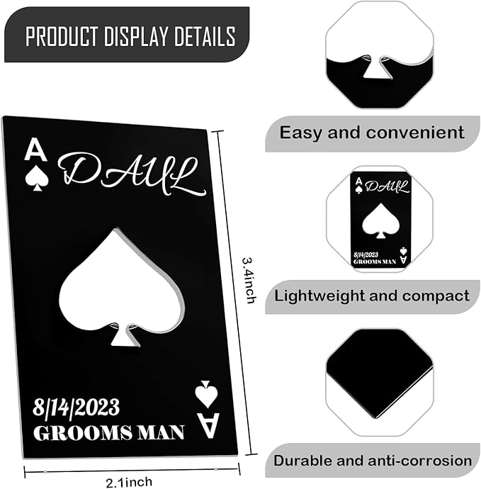5PCSPersonalized Bottle Openers Credit Card Size, Groomsmen Best Man Gifts for Wedding Bachelor Party, Stainless Steel Beer Bottle Opener