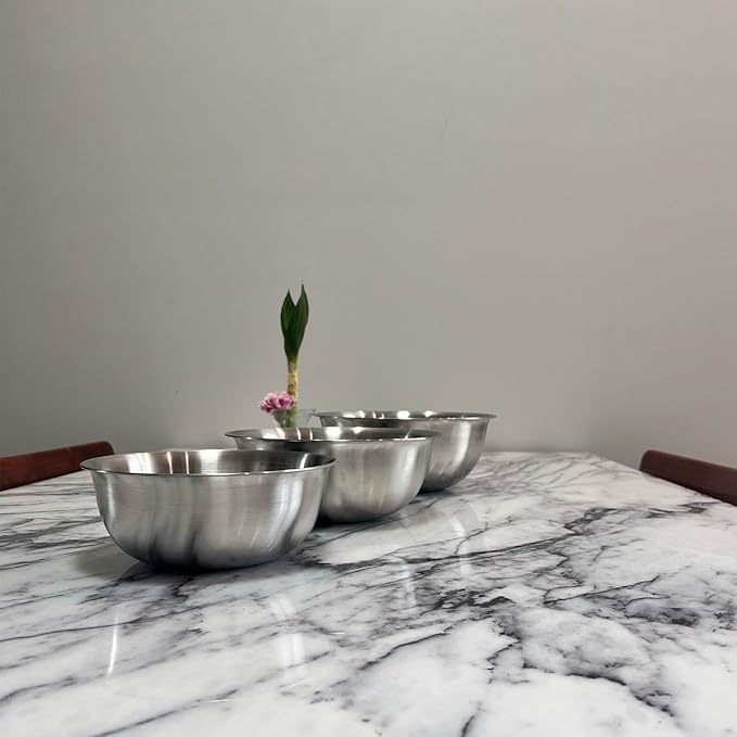 Stainless Steel Mixing Bowl Thickened 3-Piece Set, Nested Flat Bottom 1.3QT (1200ml)/1.9QT (1800ml)/2.6QT (2500ml) Kitchen Food Storage Organizer for Baking, Salad Prep, Vegetable Washing (Silver)