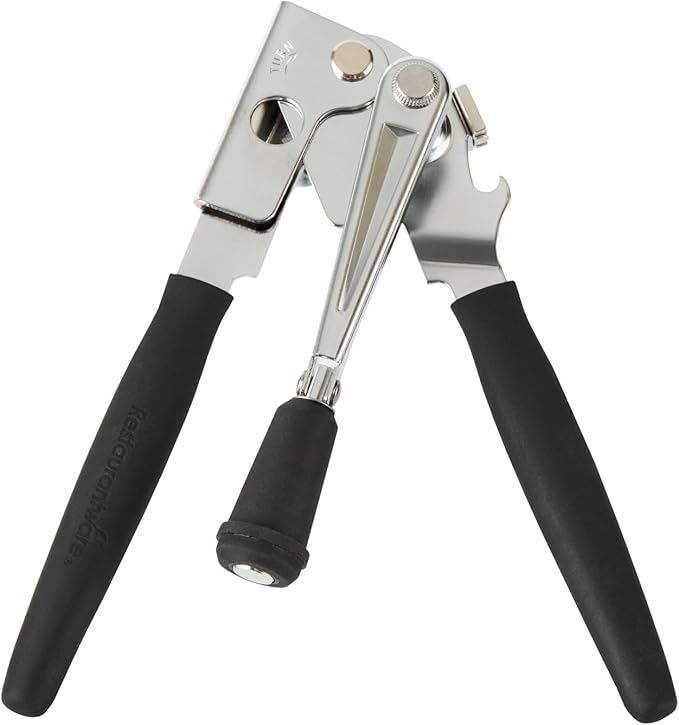Restaurantware Stainless Steel Magnetic Manual Can Opener - German Standard Black Crank Can Opener with Magnet, Ergonomic Handle, Non-Slip - Heavy-Duty Hand Can Opener, Easy Turn, Sharp Blade