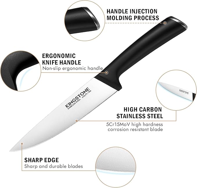 KINGSTONE 14-Piece Knife Block Set, High-Carbon Stainless Steel Knives with Ergonomic Non-Slip Handles, Ultra Sharp & Dishwasher Safe, Black