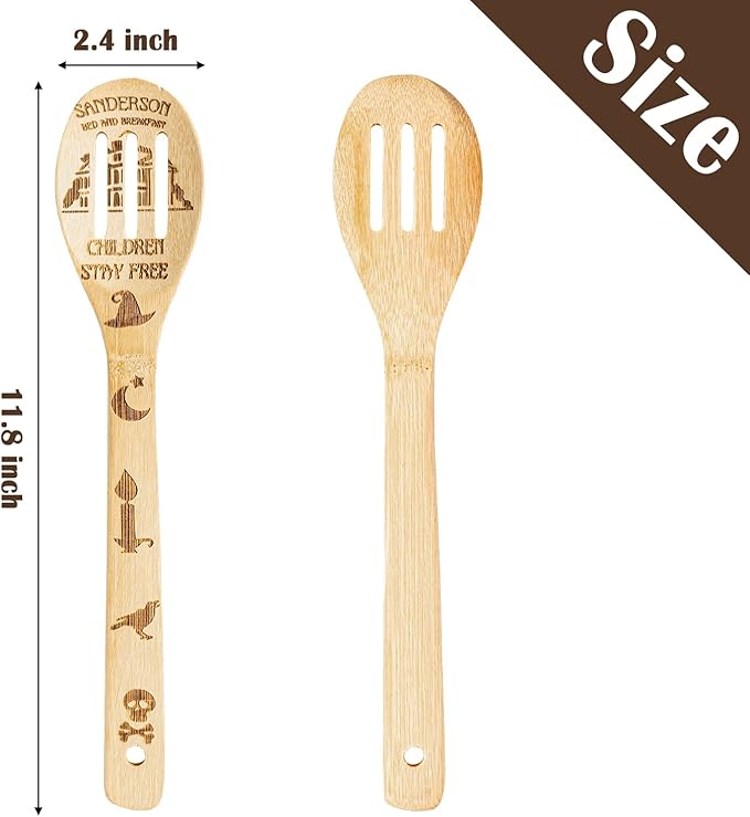 Eartim Halloween Wooden Cooking Utensil Set - 7Pcs Hocus Pocus Kitchen Cooking Gadget Natural Carve Bamboo Spoon Slotted Spatula Non-Stick Cookware Utensil Birthday Housewarming Gift Halloween Supply