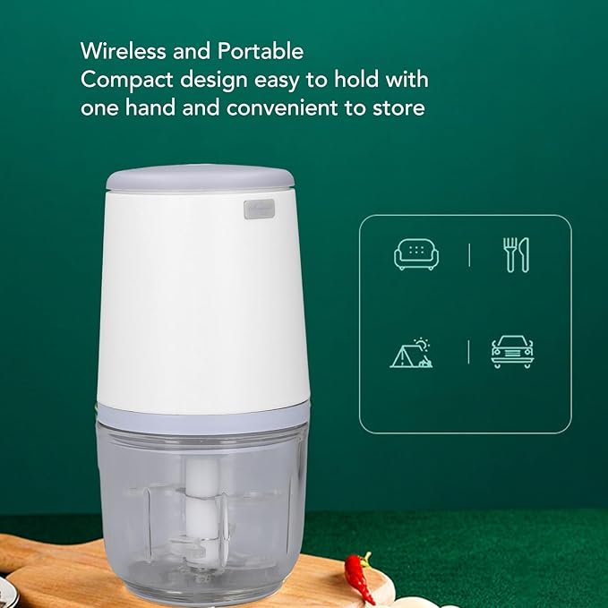 300ML Mini Food Processor, Cordless Electric Food Chopper for Vegetables Fruits Meat, Baby Food Preparer Includes Blade, Container and Charging Cable (Blanco)