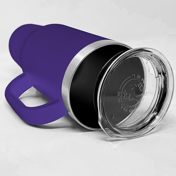 LaserGram 40oz Vacuum Insulated Travel Mug with Handle, Tiki Statue, Personalized Engraving Included (Dark Purple)