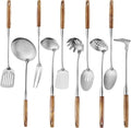 10 Pcs Cooking Utensils Set 304 Stainlss Steel Kitchen Utensils Set Heat Resistant Wooden Handle Kitchen Tools Metal Kitchen Utensil Soup Ladle Set, Dishwasher Safe