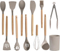 Silicone Cooking Utensil Set,12 PCS Cooking Cookware Kitchen Utensils Set, Nonstick 446°F Heat-Resistant Cookware Kitchen Tools of Spatula,Turner Tongs,Spoon,Brush,Whisk,(khaki)