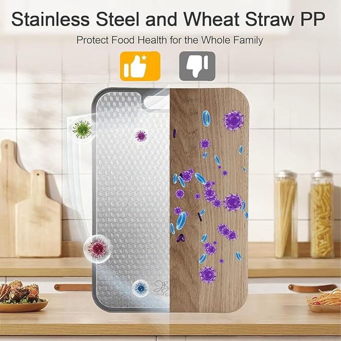 Titanium Cutting Board for Kitchen-2 in 1 Double Sided Pure Large Cutting Board with Magic Cube Texture & 2 Stainless Steel Finger Guards, Non-Slip, Scratch-Resistant, Dishwasher Safe