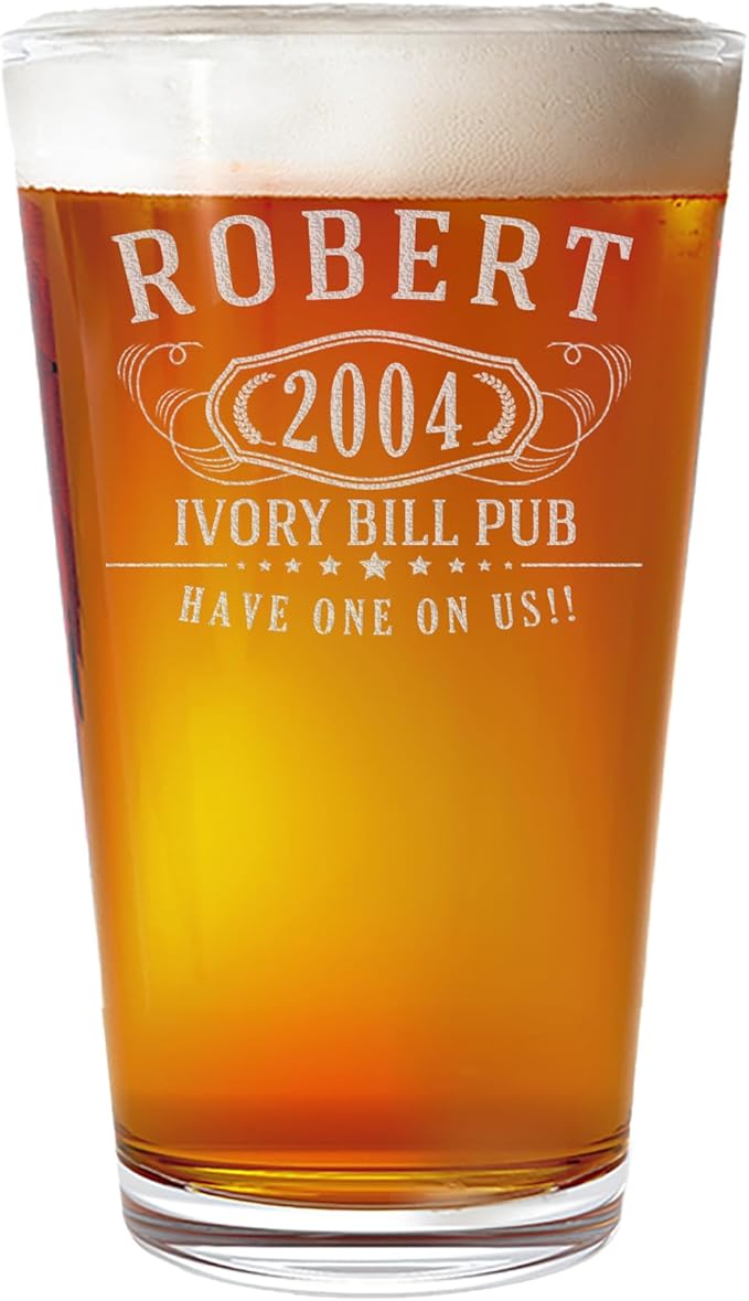 Personalized Etched 16oz Pint Beer Glass - Custom Engraved Gifts for Men Women, Brother Mom Dad, Customized Name Drinking Cup, Happy 40th Birthday, Turning Years Old for Him Her, Bday Party, Bernard