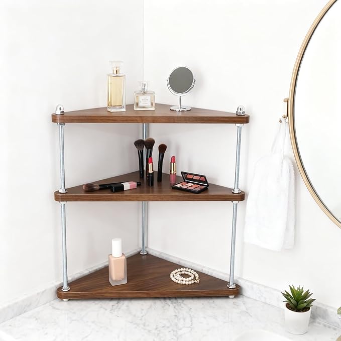 Adjustable 3 - Tier Corner Display Shelf for Kitchen, Pantry & Makeup Organization - Ideal for Spice, Coffee Cup, Cosmetic Display & Decorative Ornaments, 10.87"x14.96"x13.78"