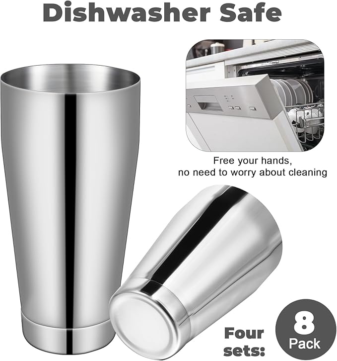 Dandat Cocktail Shaker, Professional Boston Cocktail Shaker Set, Stainless Steel Martini Drink Shakers Bartending, 18 Oz & 28 Oz Bar Shake Mixer Tin Tools for Bartender Cocktails(Silver,8 Pcs)