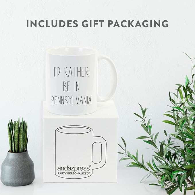 Andaz Press U.S. State 11oz. Coffee Mug Gift, I'd Rather Be in Pennsylvania, 1-Pack, Long Distance College Going Away Study Abroad Birthday Christmas Gifts