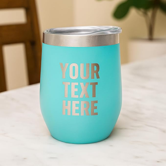 Gifts Inscribed Personalized Wine Tumbler with Lid – Teal Custom Text Engraved Stainless Steel Insulated Mug for Hot & Cold Drinks – Customized Bridesmaid, Wedding, or Birthday Gift