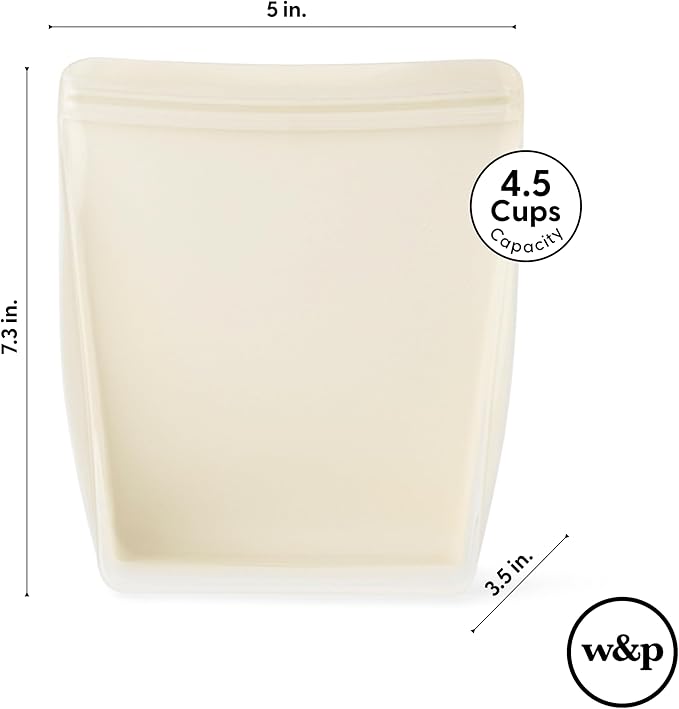 W&P Porter Silicone Reusable Storage Bag, Sandwich (36oz Stand-Up), Cream, Food Storage Container, Microwave and Dishwasher Safe, Easy Cleaning