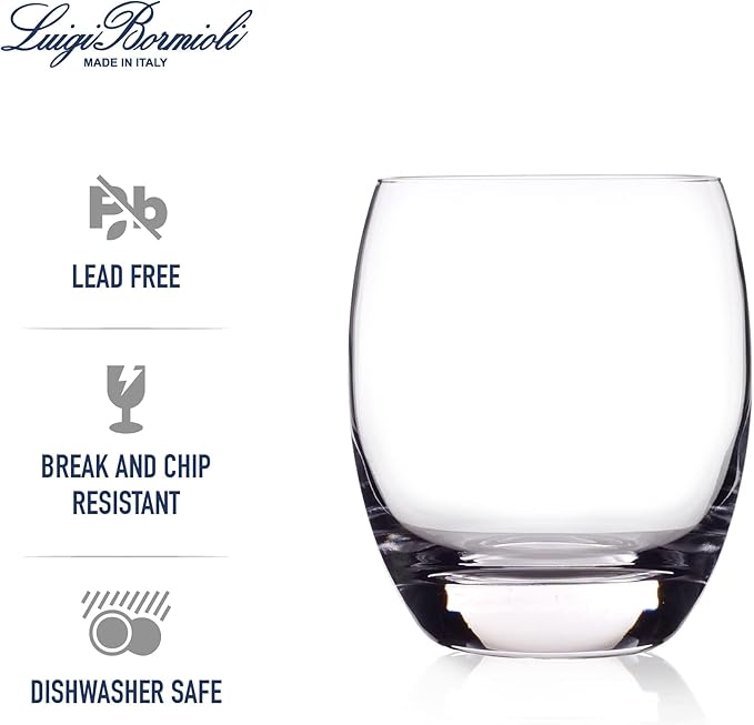 Luigi Bormioli Crescendo Double Old-Fashioned Glasses, Set of 4-15.5 Oz. Lead-Free Crystal Tumblers with Thick Base - Laser Cut Rims, Classic Design for Cocktails, Whiskey & Bars - Dishwasher Safe