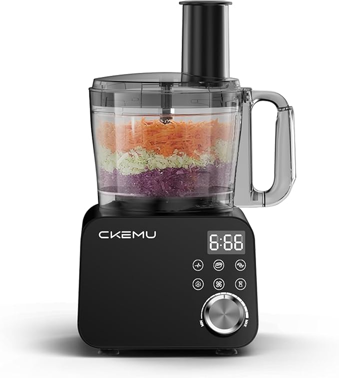Smart Food Processor and Vegetable Chopper, 6 Automatic Functions, BPA Free, Stainless Steel Blades, 12 Cup Bowl, 600-Watt Motor, Black