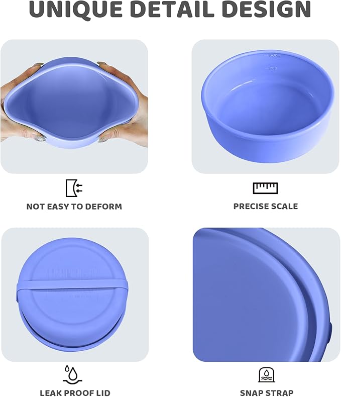 Silicone Food Storage Containers Bowl, Set of 3 Reusable Silicone Bento Lunch Box Containers with Lids (17oz, 25oz, 42oz) Dishwasher, Microwave and Freezer Safe (Indigo)