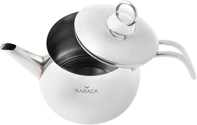 Karaca Layla Teapot Edelstahl, Turkischer Teekocher, Wasserkocher, Teekanne: 1 L Wasserkocher: 1,75 L, Türkisches Teekannen, Kayra Teekannen Set Metal