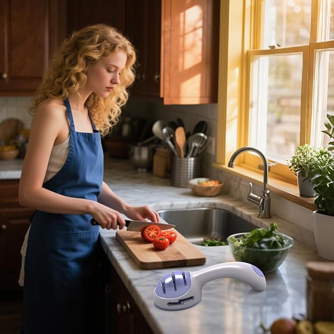 Knife Sharpener for Kitchen,Handheld Sharpener for Repairing and Polishing Kitchen Knives,Manual Sharpener Suitable for Various Kitchen Knives (Blue)
