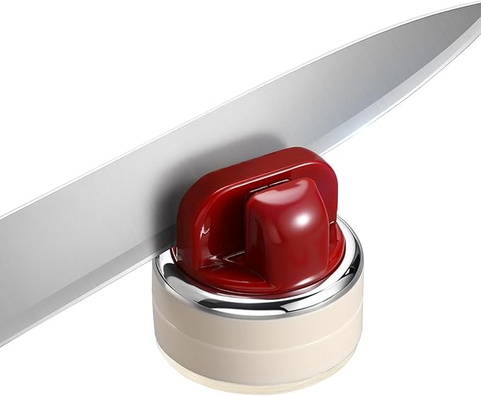 Knife Sharpener | Multi-Angle Pocket & Kitchen Knife Sharpener w/Suction Base | Works with a wide range of knives | Includes Instruction Guide（red)