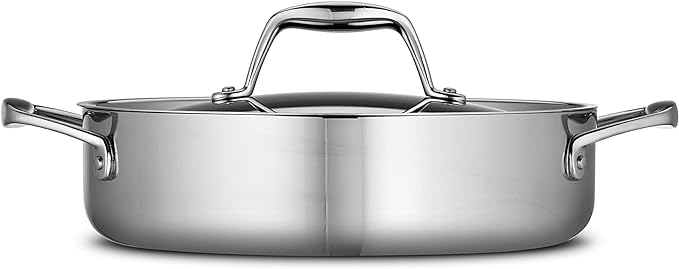 Tramontina Signature Tri-Ply Clad Stainless Steel 3-Quart Braiser Pan with Lid, Induction-Ready, Dishwasher-Safe, NSF-Certified, Made in Brazil