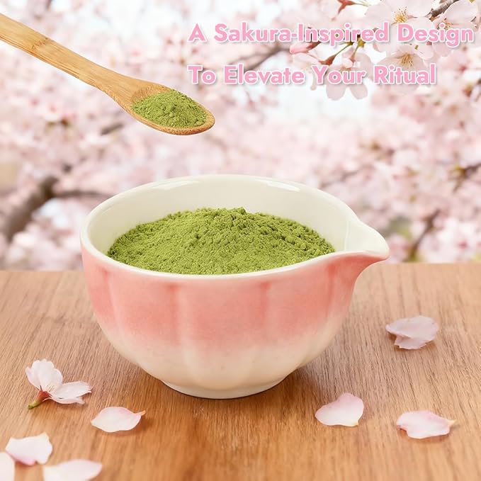 Matcha Whisk Set, 6 PCS Matcha Set-Ceramic Bowl, Matcha Whisk, Whisk Holder, Scoop, Spoon & Sifter, Complete Tea Ceremony Kit Set, Gift Box for Friends & Family, Christmas, Birthday (Pink)