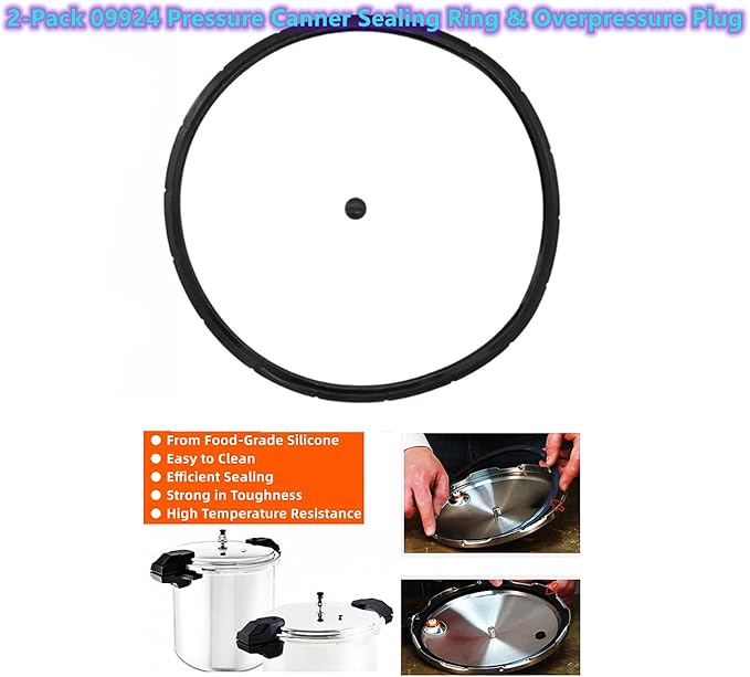 2-Pack 09924 Pressure Canner Sealing Ring & Overpressure Plug for Presto 0128206 0128202 0128203 0128204 0128303 0126306 Pressure Cooker 6 8 Quart Cooker Pressure Canner Parts