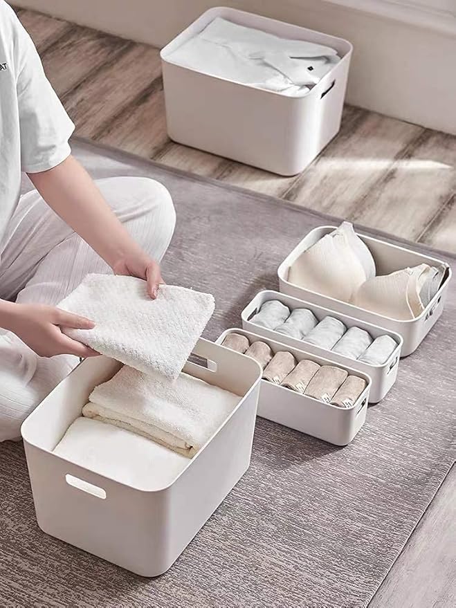 Plastic Storage Bins,Versatile Kitchen Pantry Organization and Storage,for Plastic Storage Container Under Bed,Under Sink Bathroom Organizer (2 Pack Narrow, White)