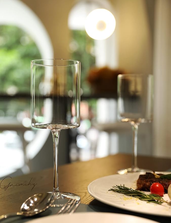 Wine Glasses Set of 4-16oz Cylindrical All Purpose Wine Glass, Crystal Wine Glass Set in Gift Packaging, Great Gift for Wedding, Anniversary, Christmas, Birthday, 9’’ Tall, Clear, Long Stem