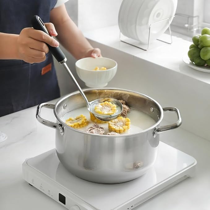 3-Piece Stainless Steel Cooking Spoons Set – Includes Slotted Spoon, Serving Spoon & Soup Ladle, Heat-Resistant, Dishwasher Safe, Ergonomic Handles for Home & Commercial Use
