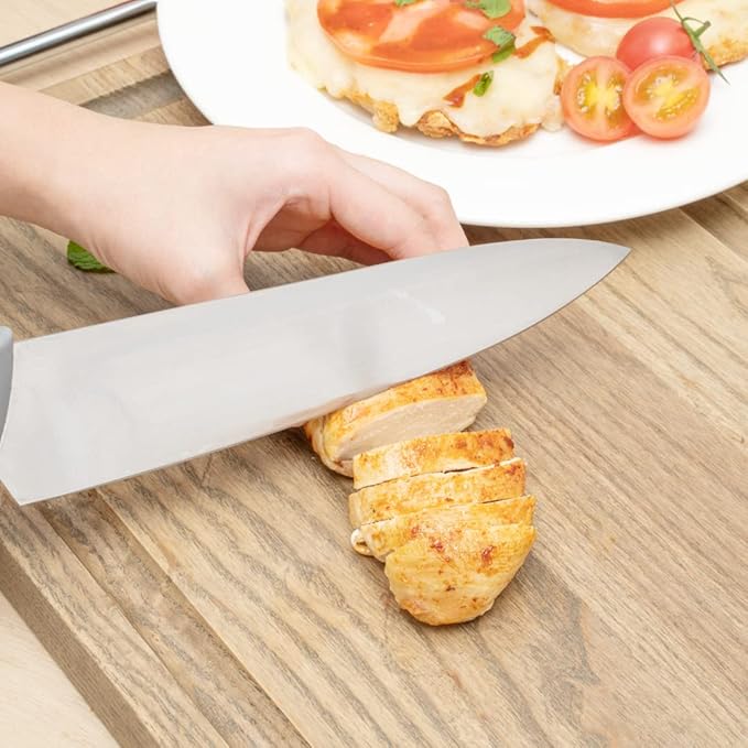 Restaurantware Comfy Grip Knife Set With Holder 1 Sharp 9-Piece Knife Set - Ergonomic Handle Non-Slip Grip Gray Stainless Steel Kitchen Knife Set Dishwashable Includes Knife Holder