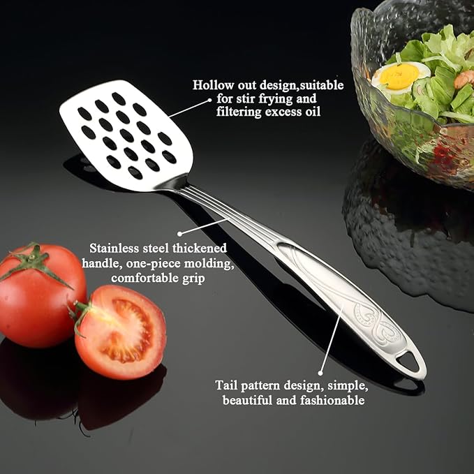Berglander Stainless Steel Kitchen Utensils Set 6 Pcs, Cooking Utensil Sets, Kitchen Gadgets Essentials Include Metal Spatula Set, Skimmer, Ladle, Serving Spoon, Slotted Spoon, Carving Fork