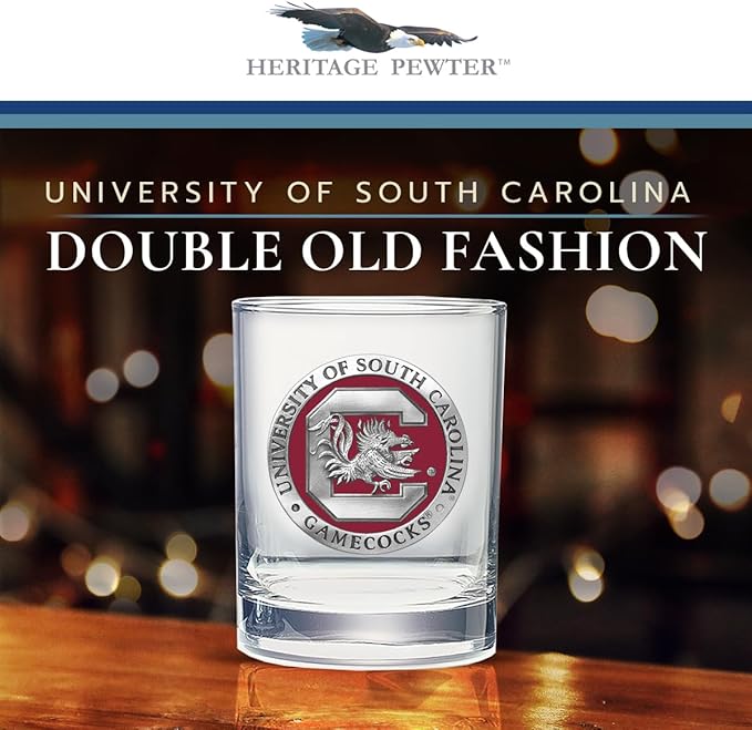 Heritage Pewter South Carolina Double Old Fashion | Double Rocks Glass 14 OZ for Liquor | Expertly Crafted Pewter Glass