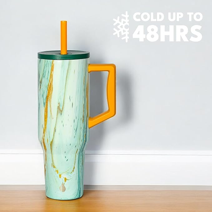Elemental 40 oz Tumbler with Handle and Straw - Spill Proof Insulated Stainless Steel Commuter for Hot and Cold Beverages - Travel Coffee Mug with 2 Straws & Spill Proof Lid - 40oz - Aurora Glow