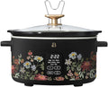 Beautiful 6 Qt Programmable Slow Cooker by Drew Barrymore - 5 Preset Cooking Functions, Digital Countdown Timer, Dishwasher-Safe Parts and Cool-Touch Handles -Wildflower Black Sesame