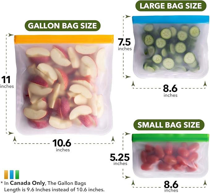 Greenzla Reusable Food Storage Bags - 12 Pack BPA-Free, Extra Thick, Leakproof Freezer & Lunch Carriers; 4 Gallon, Sandwich & Snack Options - Reusable Lunch Bags