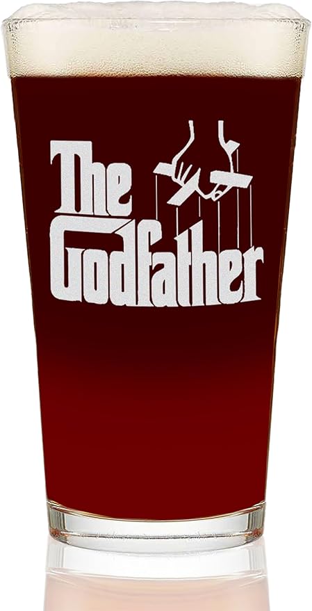 The Godfather Etched Pint Beer Glass - Officially Licensed, Premium Quality, Handcrafted Glassware, 16oz. - Perfect Collectible Gift for Movie Lovers, Birthdays & Special Occasions