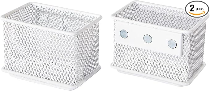 White Magnetic Basket, 2 Pack Wire Mesh Magnetic Refrigerate Organizer, Magnetic Pencil Holder for Whiteboard, Magnetic Shelf Desktop Storage, 3.42'' x 2.36'' x 2.55''