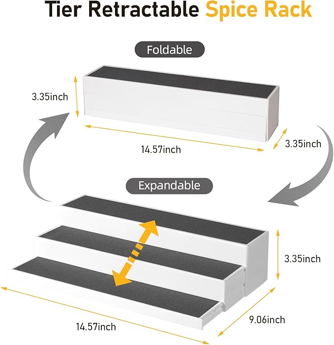 Spice Rack Organizer, Non-Skid 3-Tier Expandable Spice Rack For Cabinet, Tiered Spice Shelf, Kitchen Organizers and Storage, Seasoning Organizer, Pantry Organization, Bathroom, Countertop