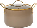 Bloomhouse - Two Time Oprah's Favorite Things Winner - 8 Quart Stock Pot w/Lid – PFAS-Free Ceramic Nonstick Dutch Oven Heavy Duty Aluminum Oven Safe Dishwasher Safe Cappuccino Cream w/Gold Handles
